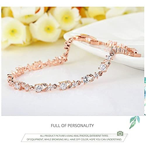 BAMOER Luxury Slender Rose Gold Plated Bracelet with Sparkling 5 Style Cubic Zirconia Stones to Choice