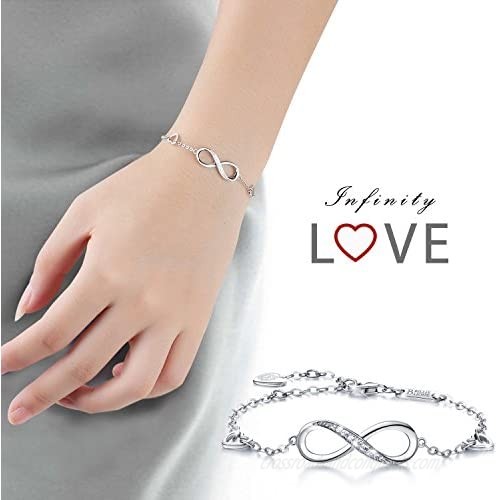 Billie Bijoux Womens 925 Sterling Silver Infinity Endless Love Symbol Charm Adjustable Bracelet Gift for Women Girls Mom