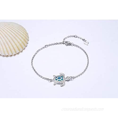 Blue Opal Sea Turtle Bracelet Sterling Silver Bracelets Jewelry For Women Gifts New Version 4 Level Adjustable Bracelet