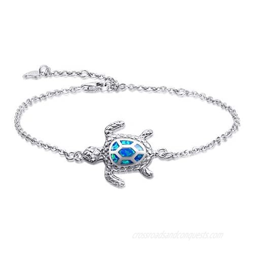 Blue Opal Sea Turtle Bracelet Sterling Silver Bracelets Jewelry For Women Gifts New Version 4 Level Adjustable Bracelet