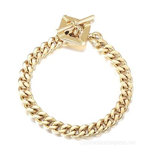 CIUNOFOR Square Toggle Clasp Chain Bracelet Chunky Miami Cuban Link for Women Girls 18K Gold filled Stainless Steel Vintage Curb Chain