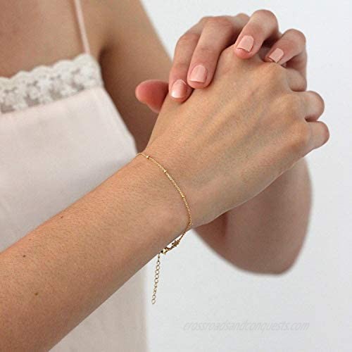 DeScount Womens Dainty Gold Chain Bracelet Simple Layered Chain Bracelets Linked Charm Heart Karma Triangle Pearl Cross Bracelets for Women