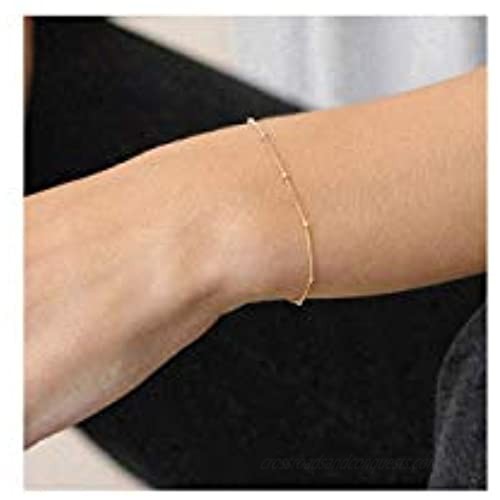 DeScount Womens Dainty Gold Chain Bracelet Simple Layered Chain Bracelets Linked Charm Heart Karma Triangle Pearl Cross Bracelets for Women
