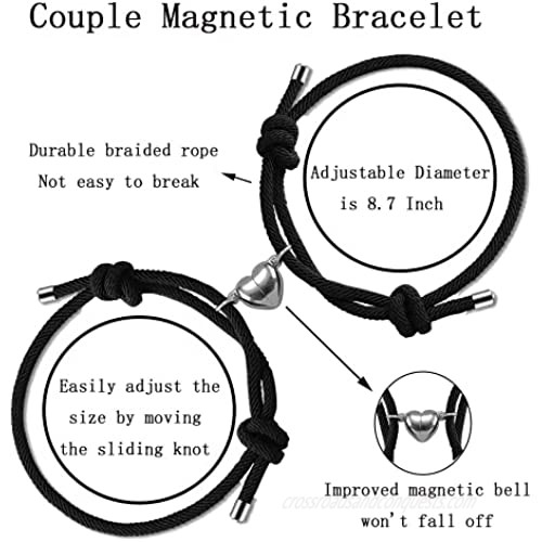 Dlihc 2pcs Magnetic Couple Bracelets for Women Men Sun and Moon Attraction Matching Bracelet Lover Gifts for Boyfriend Girlfriend Best Friend