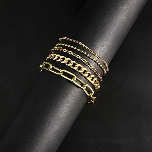 Elegance 11 designs Gold Link Bracelet for Women Girls 14K Gold Plated Dainty Link Beads Bracelets Adjustable Layered Metal Link Bracelet Set Handmade Fashion Jewelry.