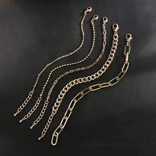Elegance 11 designs Gold Link Bracelet for Women Girls 14K Gold Plated Dainty Link Beads Bracelets Adjustable Layered Metal Link Bracelet Set Handmade Fashion Jewelry.