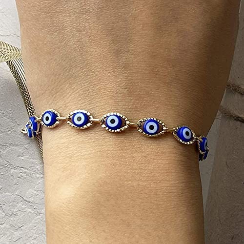 Evil Eye Bracelet for Women，14K Gold Plated Turkish Blue Eye Chain Bracelets for Girls