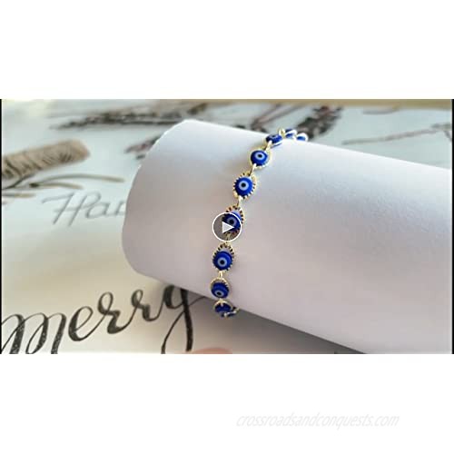 Evil Eye Bracelet for Women，14K Gold Plated Turkish Blue Eye Chain Bracelets for Girls