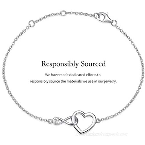 FANCIME 925 Sterling Sliver Infinity Love Heart Necklace Bracelet Cubic Zirconia Dainty Birthday Anniversary Jewelry Gifts for Her Women Girls Adjustable Chain