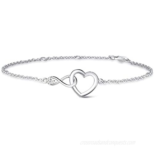 FANCIME 925 Sterling Sliver Infinity Love Heart Necklace Bracelet Cubic Zirconia Dainty Birthday Anniversary Jewelry Gifts for Her Women Girls  Adjustable Chain