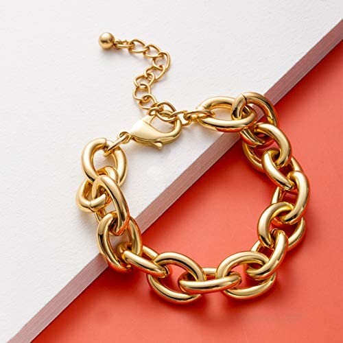 Gold Bracelets for Women - Lane Woods 14k Gold Plated Chunky Thick Large Link Chain Bracelet
