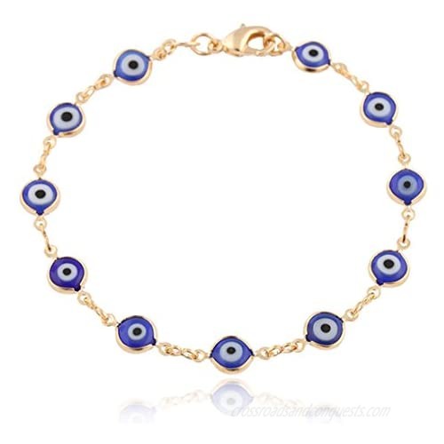 Gold Overlay with Navy Blue Mini Evil Eye Style 7.5 Inch Clasp Bracelet (T-326)