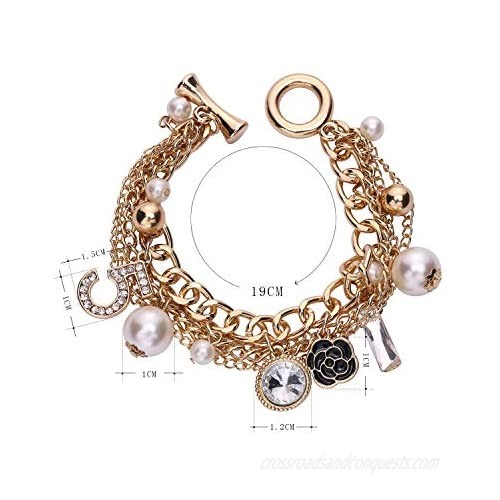 Gold Tone Chain Inspired Charm Bracelet for Women