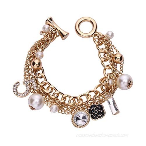 Gold Tone Chain Inspired Charm Bracelet for Women