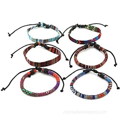 HZMAN Mix 6 Wrap Bracelets Men Women Hemp Cords Ethnic Tribal Bracelets Wristbands