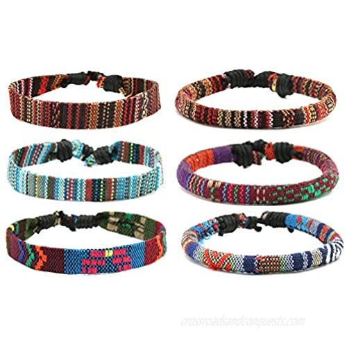 HZMAN Mix 6 Wrap Bracelets Men Women  Hemp Cords Ethnic Tribal Bracelets Wristbands