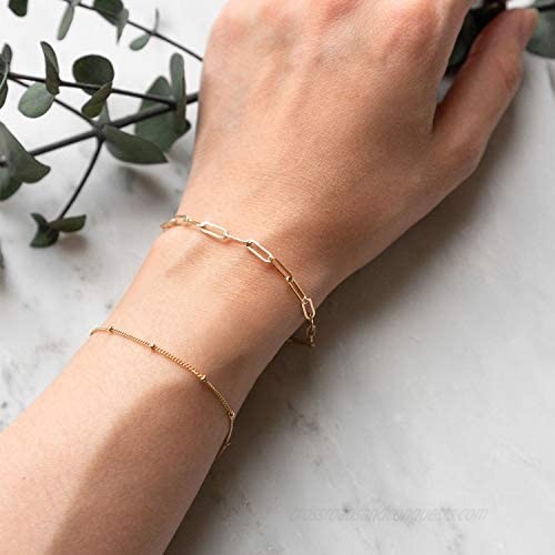 IEFWELL Dainty Gold Layered Bracelets for Women 14K Gold Plated Layered Bead Bracelets Handmade Tiny Cute Elegant Turquoise Pearls Bar Beaded Gold Evil Eye Gifts for Women Teen Girls