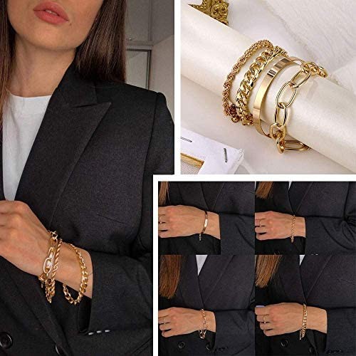 IFKM Gold Bracelets for Women 14K Gold Plated Dainty Layered Chain Bracelets Adjustable Cute Charm Bangle Link Bracelet Set