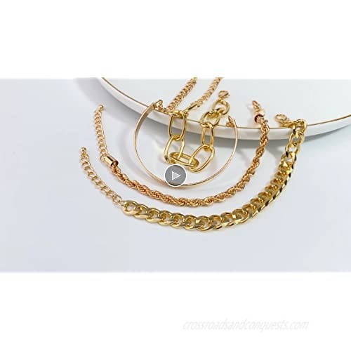 IFKM Gold Bracelets for Women 14K Gold Plated Dainty Layered Chain Bracelets Adjustable Cute Charm Bangle Link Bracelet Set