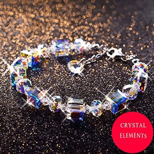 Kesaplan Elemental Crystal Bracelet for Women 925 Sterling Silver Adjustable Link Bracelet Valentines Day Gifts for Friends and Lovers Jewelry Gifts for Mom and Wife