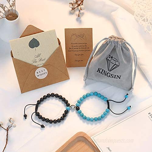 KINGSIN Couples Magnetic Mutual Attraction Bracelets Matte Agate Bracelet Vows of Eternal Love Charms Adjustable Jewelry Gifts Set for Lover Women Men