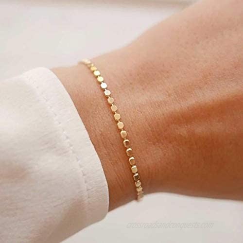 Kyerlyn 14K Gold Plated Handmade Dainty Dot Bracelet Cute Thin Everyday Bracelets for Women Men Size 6.5+2 Extender