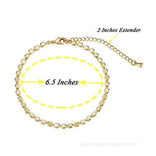 Kyerlyn 14K Gold Plated Handmade Dainty Dot Bracelet Cute Thin Everyday Bracelets for Women Men Size 6.5+2 Extender