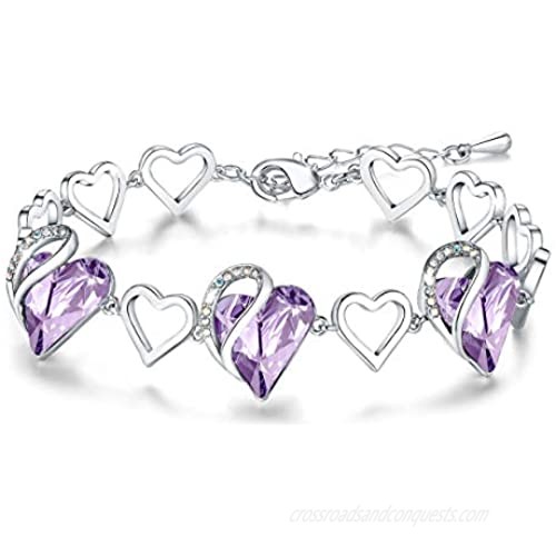 Leafael Infinity Love Heart Link Bracelet with Birthstone Crystal  Women's Gifts  Silver-Tone  7" with 2" Extender