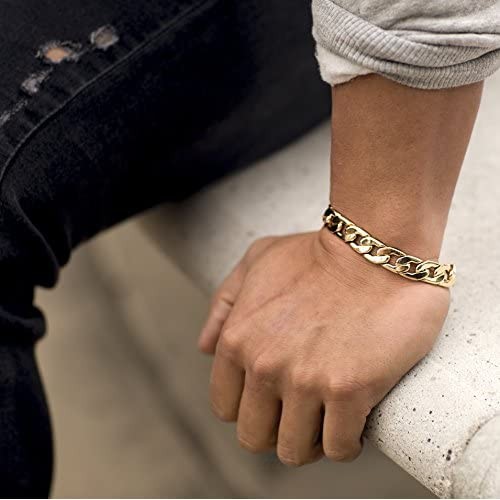 Lifetime Jewelry 11mm Flat Cuban Link Chain Bracelet for Men & Women 24k Gold Plated