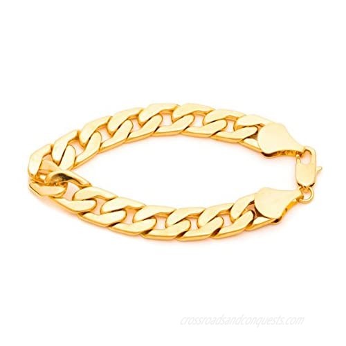 Lifetime Jewelry 11mm Flat Cuban Link Chain Bracelet for Men & Women 24k Gold Plated
