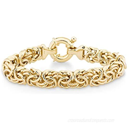 Miabella 18K Gold Over Sterling Silver Italian 11mm Textured and Polished Wide Byzantine Link Chain Bracelet for Women 7 8 Inch 925 Handmade in Italy