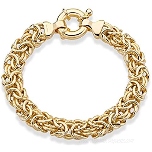Miabella 18K Gold Over Sterling Silver Italian 11mm Textured and Polished Wide Byzantine Link Chain Bracelet for Women 7 8 Inch 925 Handmade in Italy