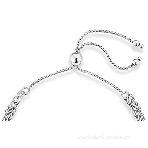 Miabella 925 Sterling Silver Italian 4mm Byzantine Adjustable Bolo Link Chain Bracelet for Women Handmade in Italy