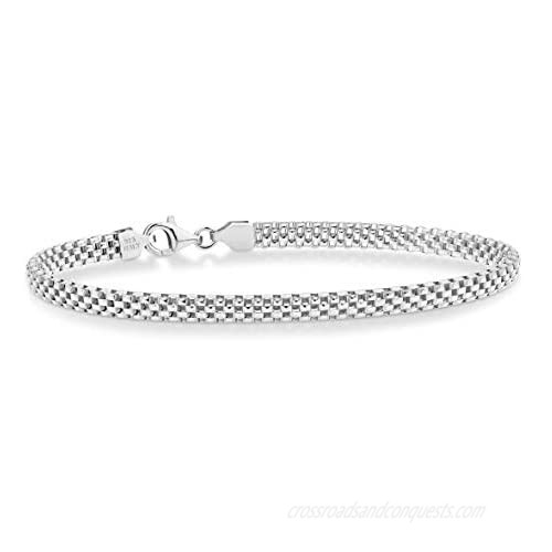 Miabella 925 Sterling Silver Italian 4mm Mesh Link Chain Bracelet for Women Teen Girls 6.5  7  7.5  8 Inch Made in Italy