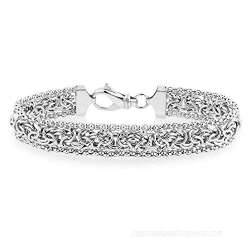 Miabella 925 Sterling Silver Italian Byzantine Beaded Mesh Link Chain Bracelet for Women 6.5 7 7.5 8 Inch Handmade in Italy