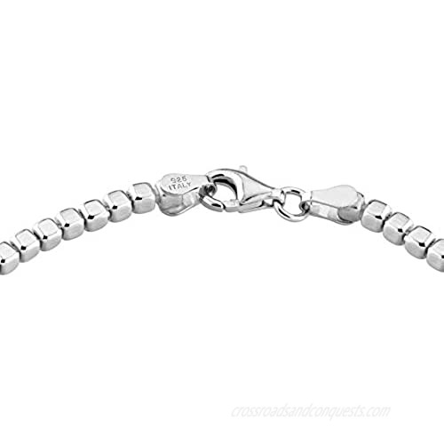 Miabella 925 Sterling Silver Organic Cube Bead Chain Bracelet for Women Men 6.5 7 7.5 8 8.5 Inch Handmade in Italy