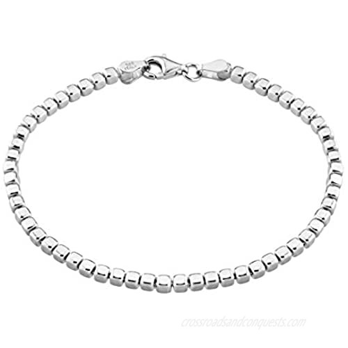 Miabella 925 Sterling Silver Organic Cube Bead Chain Bracelet for Women Men  6.5  7  7.5  8  8.5 Inch Handmade in Italy