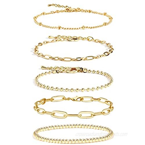 N\\A Gold Chain Bracelet Sets for Women GirlsBracelets Adjustable Layered Metal Link Bracelet Set Handmade Fashion Jewelry.