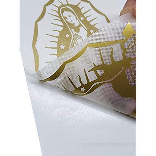 Our Lady of Guadalupe Tri Color Gold Plated Bracelet with a Vinyl Sticker for your car window or any smooth surface. Pulsera de la Virgen de Guadalupe. Chapa de Oro. Oro Laminado. Religious Jewelry.
