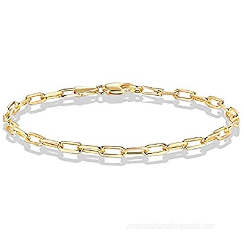 PAVOI 14K Gold Plated Paperclip/Curb/Figaro Chain Adjustable Bracelet for Women