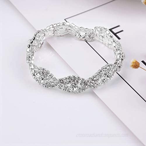 Paxuan Womens Silver Plated White Clear Rhinestone Crystal Wedding Bridal Bridesmaid Bracelet Jewelry Link Tennis Bracelet