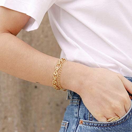 SOFYBJA 18k Gold Plated Personalized Chunky Cuban Oval Link Chain Bracelets for Men Women Toggle Rope Bracelet Jewelry for Women