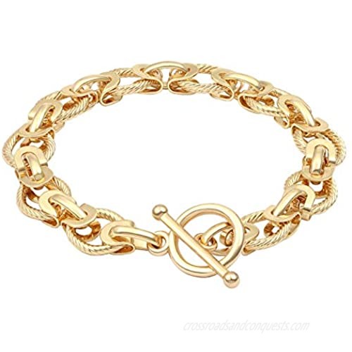 SOFYBJA 18k Gold Plated Personalized Chunky Cuban Oval Link Chain Bracelets for Men Women Toggle Rope Bracelet Jewelry for Women