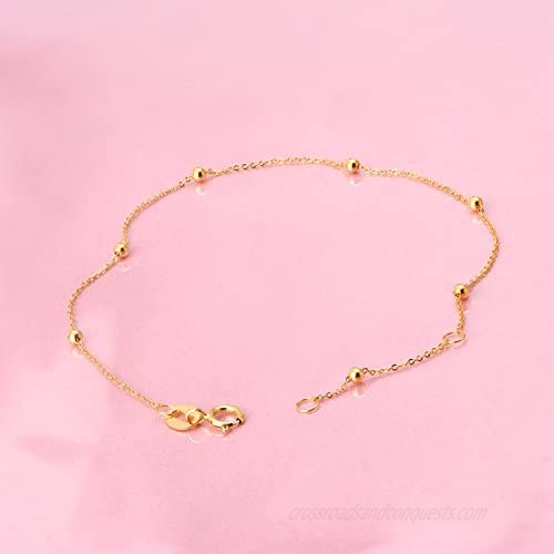 Solid 14K 18K Gold Bracelets for Women Real Gold Bead Thin Chain Bracelet