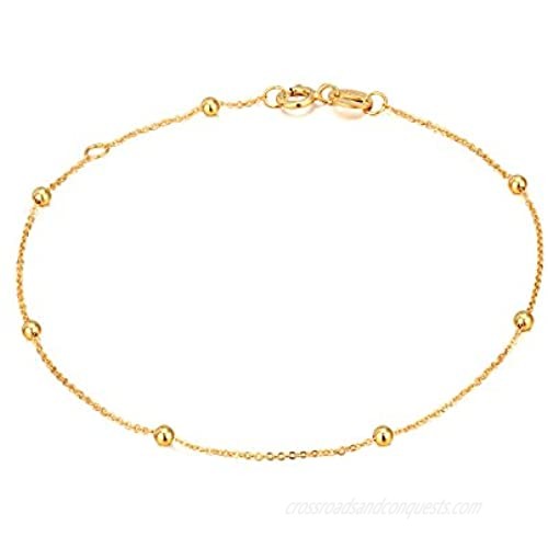 Solid 14K 18K Gold Bracelets for Women Real Gold Bead Thin Chain Bracelet