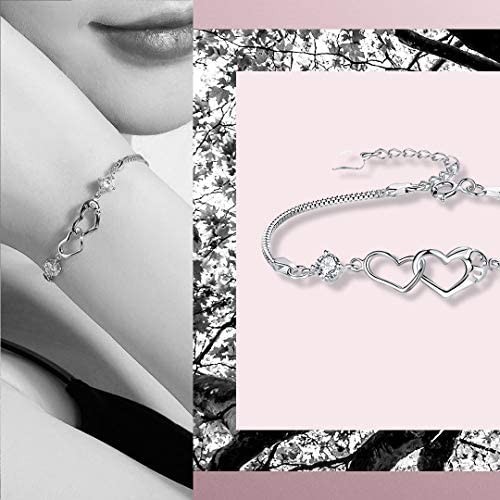 SOLINFOR Sister Bracelet - Sterling Silver Jewelry with Gift Wrapping Card - Sister Gifts from Sister - Two Interlocking Hearts Bracelet for Women