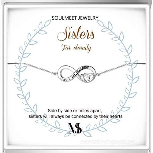 SOULMEET Sterling Silver Sister Gifts from Sister Sister for Eternity Bracelet Gift for Best Sisters Christmas Mother's Day Birthday Jewelry Gift for Sisters