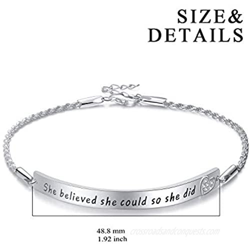 Sterling Silver Engraved Inspirational Adjustable Bracelet Graduation Gift for Her Women Bracelets