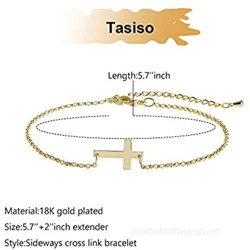 Tasiso 18k Gold Plated Dainty Cute Tiny Sideways Cross Bracelets Handmade Pearl Bracelet Minimal Turquoise Bracelet Punk Herringbone Snake Link Chain Bracelet Jewelry Gift for Women