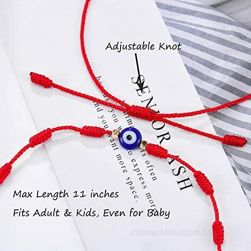 (Ver.3) Tarsus Evil Eye 7 Knot Lucky Bracelets Adjustable Red String Amulet for Women Men Little Girls & Boys